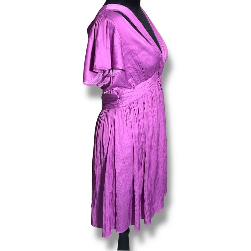 Anthropologie Vibrant Purple Short Flutter Sleeve Empire Waist Flowy Mini Dress